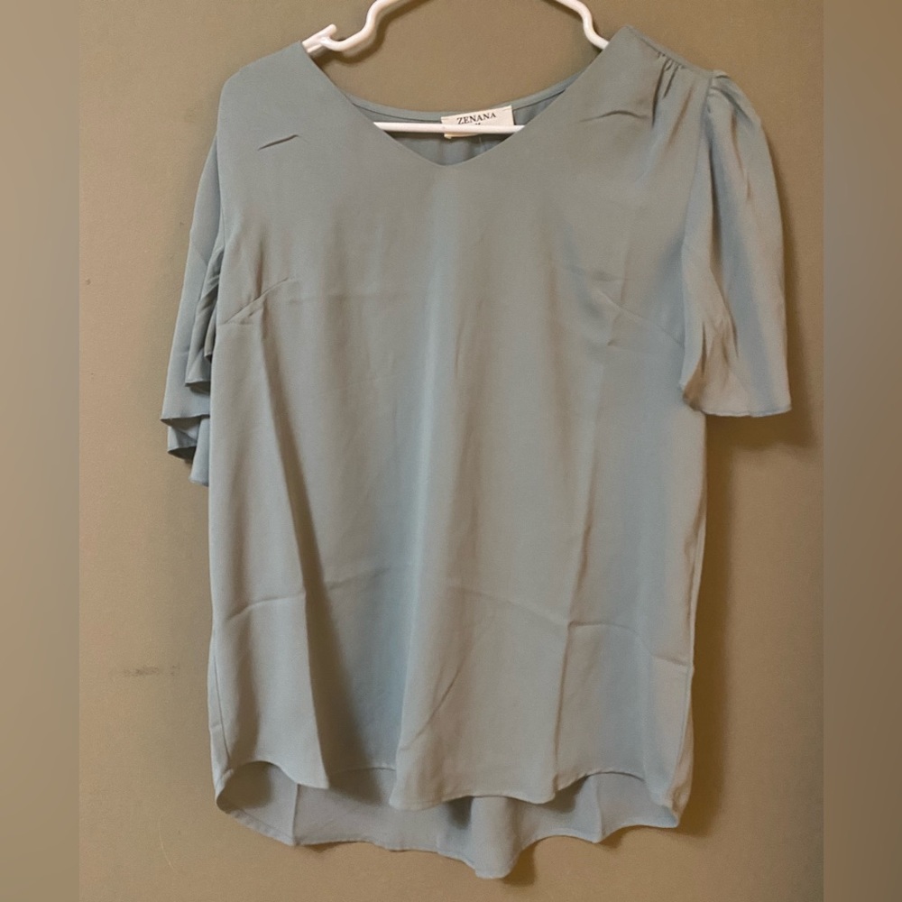 Zenana Flowy Sleeve Top Blue Gray Medium NWT